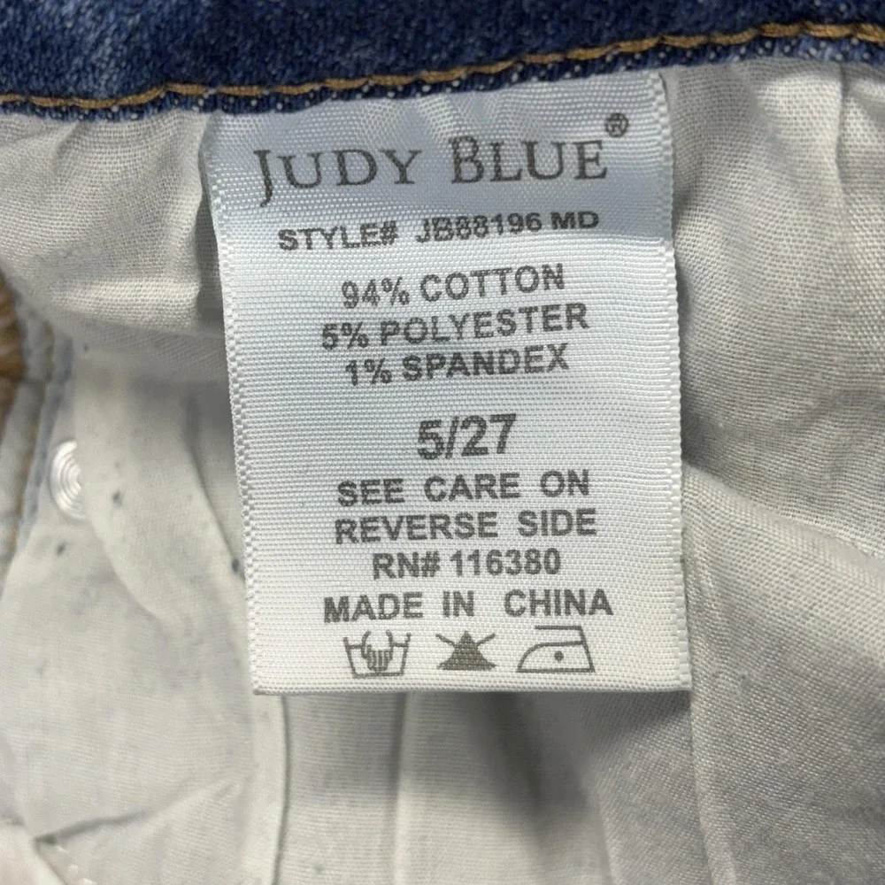 Judy‎ Blue Jeans Womens 5/27 28x27 Blue Distressed Boyfriend High Rise Stretch